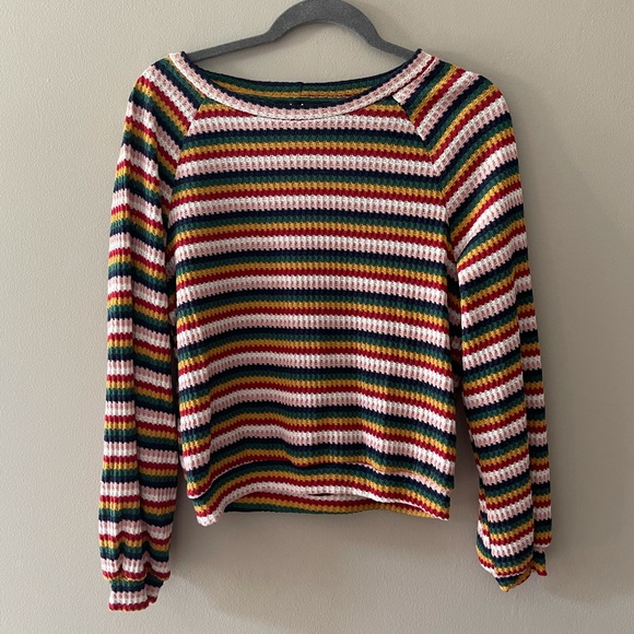 Rainbow Multi Stripe Balloon Sleeve Sweater Top NWOT - Picture 5 of 9